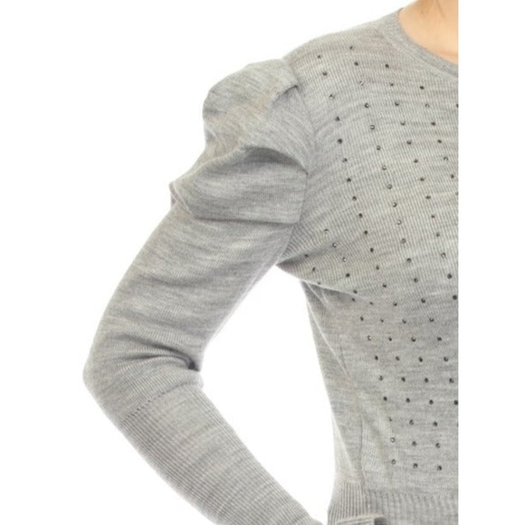 AZI New York Women's Puff Sleeve Knit Sweater Size S Gray Keyhole Rhinestone NWT - Picture 3 of 3